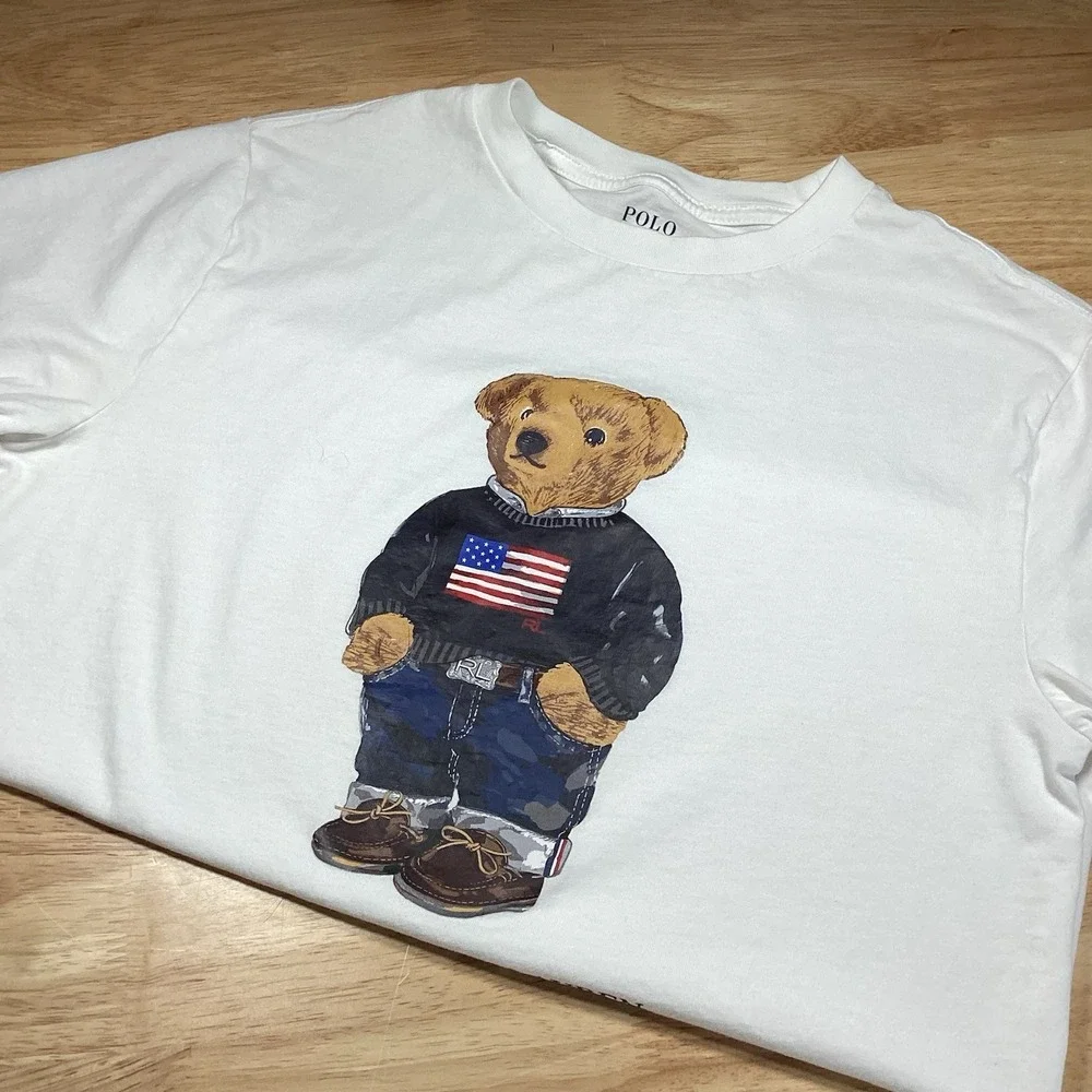 Youth Polo Ralph Lauren Short Sleeved Polo Bear Cotton Tee. White Medium 10/12